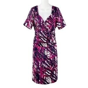 Kiyonna pink white purple black printed v-neck dress GG19